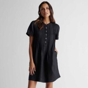 Quince Womens 100% European Linen Short Sleeve Swing Dress Black XL